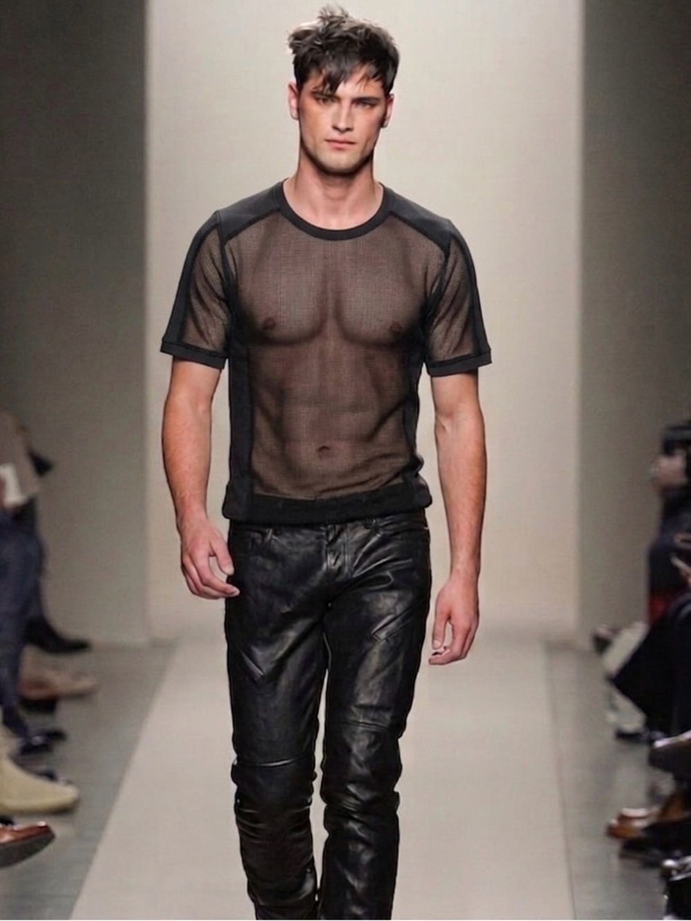 Bottega Veneta Black Paneled Mesh Sheer Shirt Size Medium Avant Garde Archival